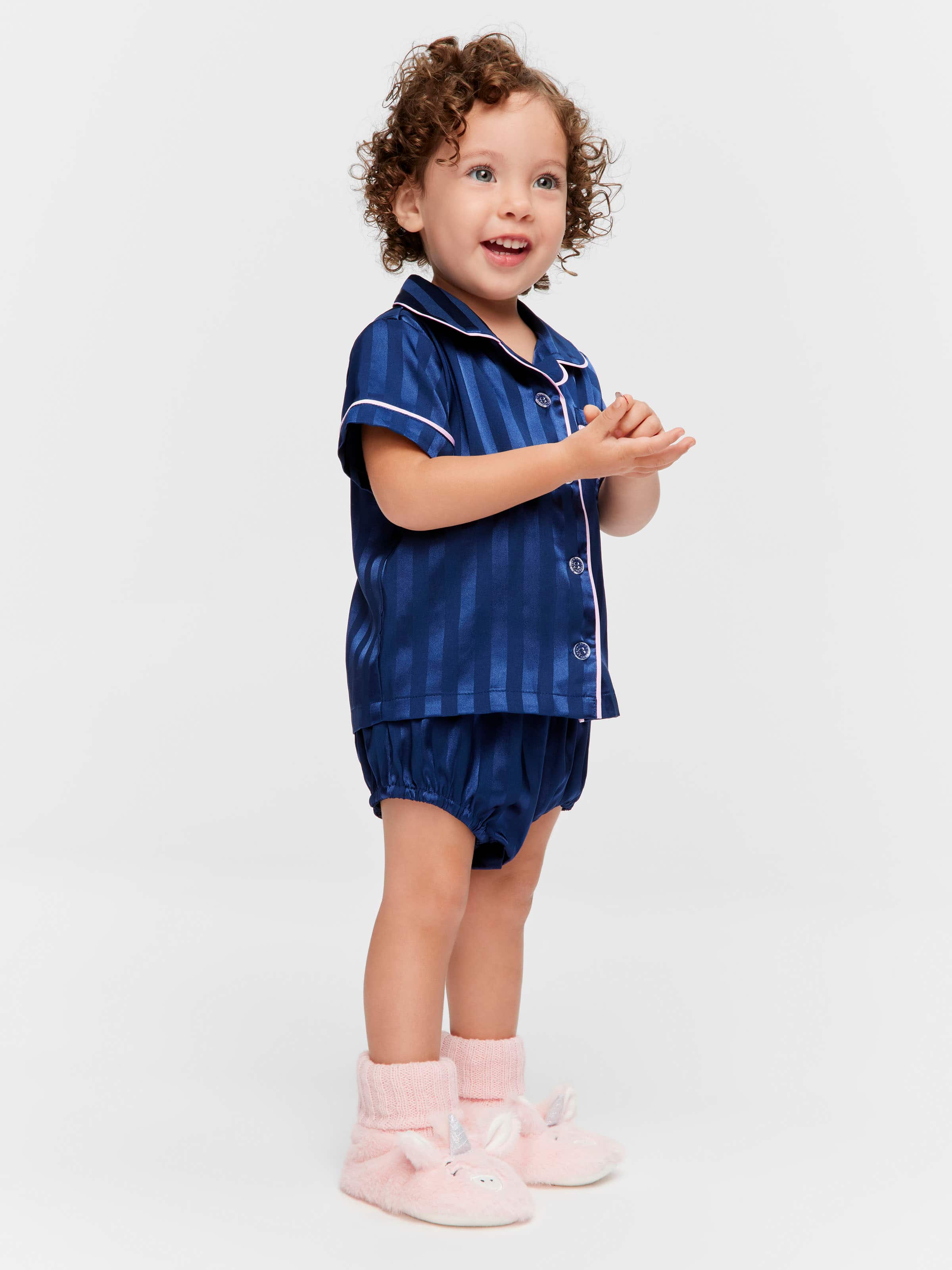 Baby Navy Satin Classic Pj Set