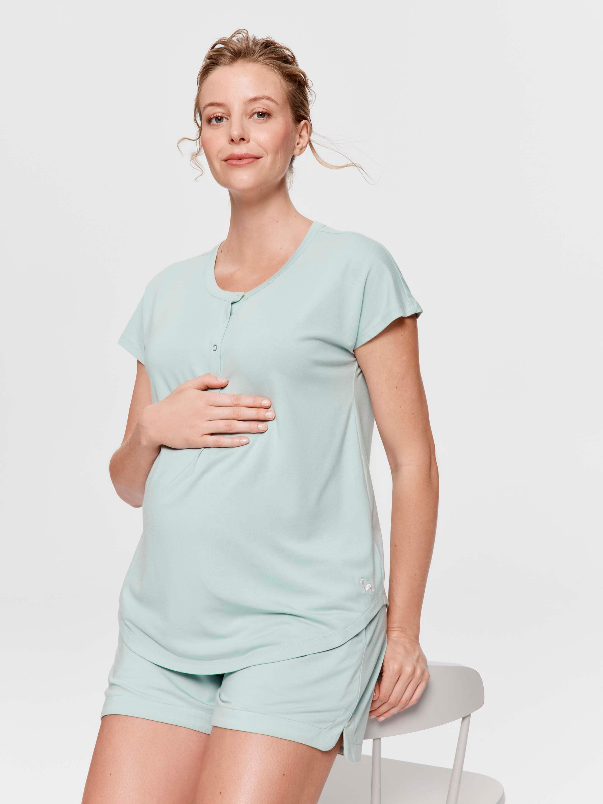 Maternity Sage Green Henley Bamboo Shortie Pj Set