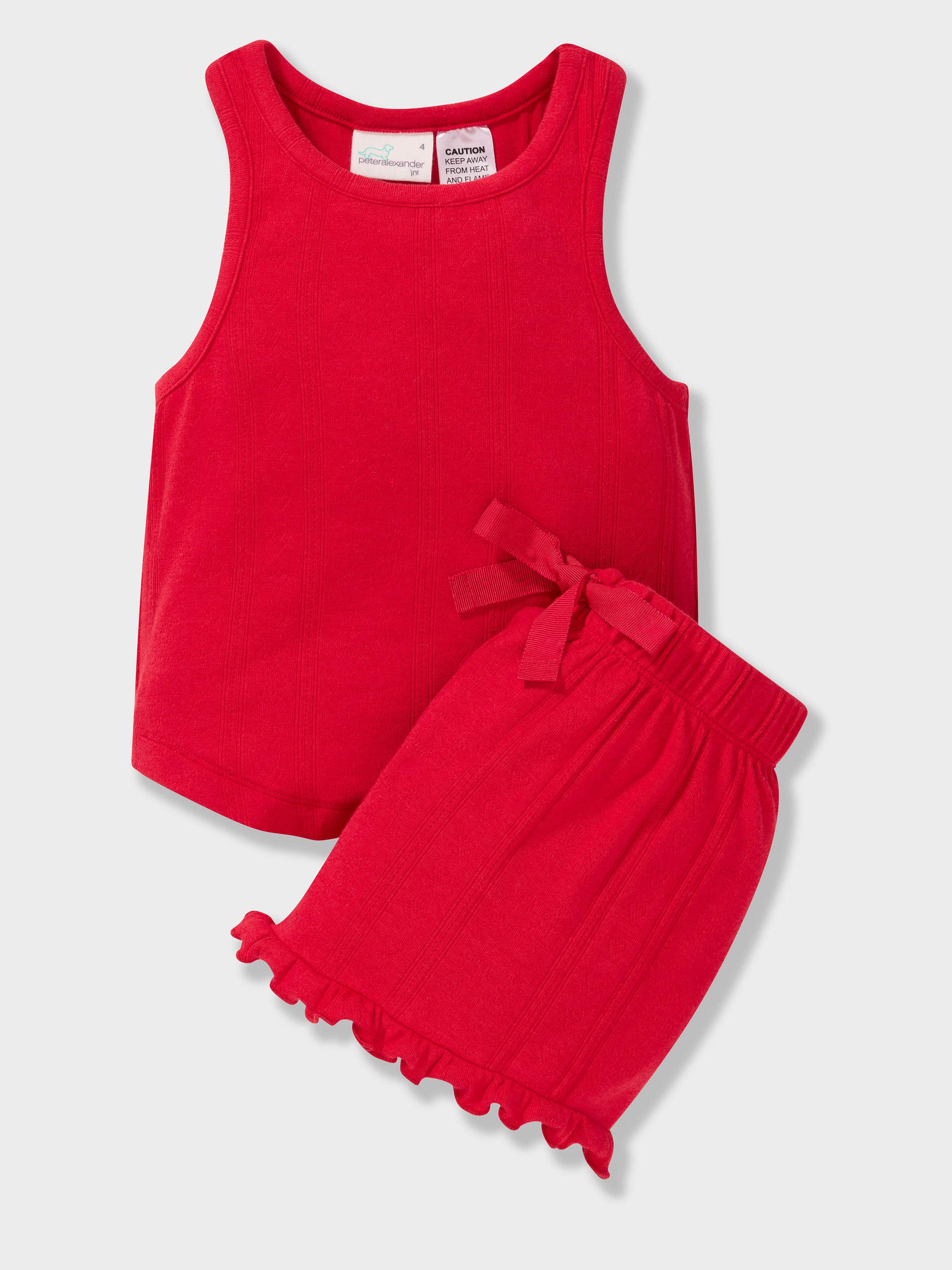 Girls Red Pointelle Short Pj Set