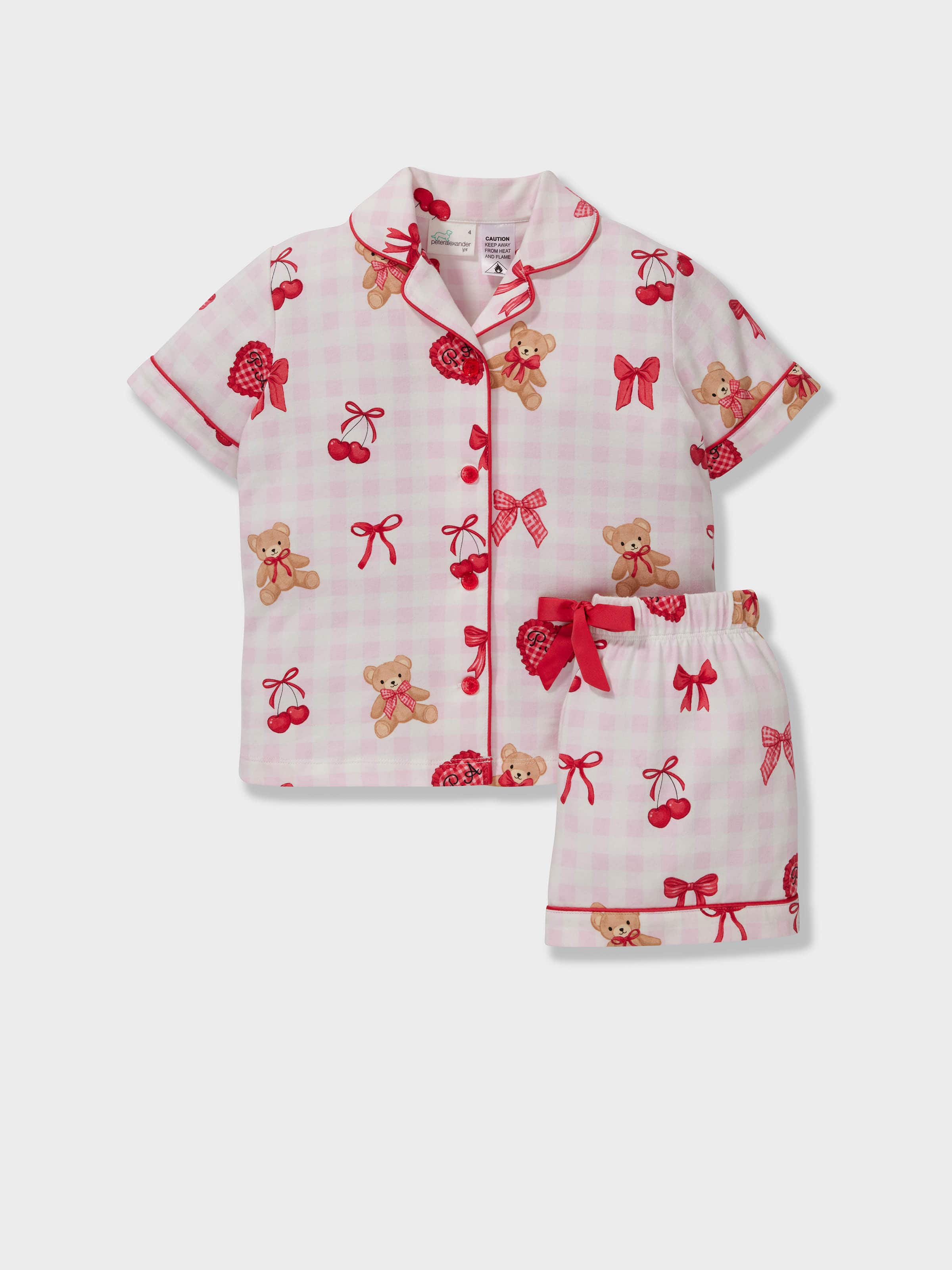 Jnr Girls Gingham Bear Shortie Pj Set