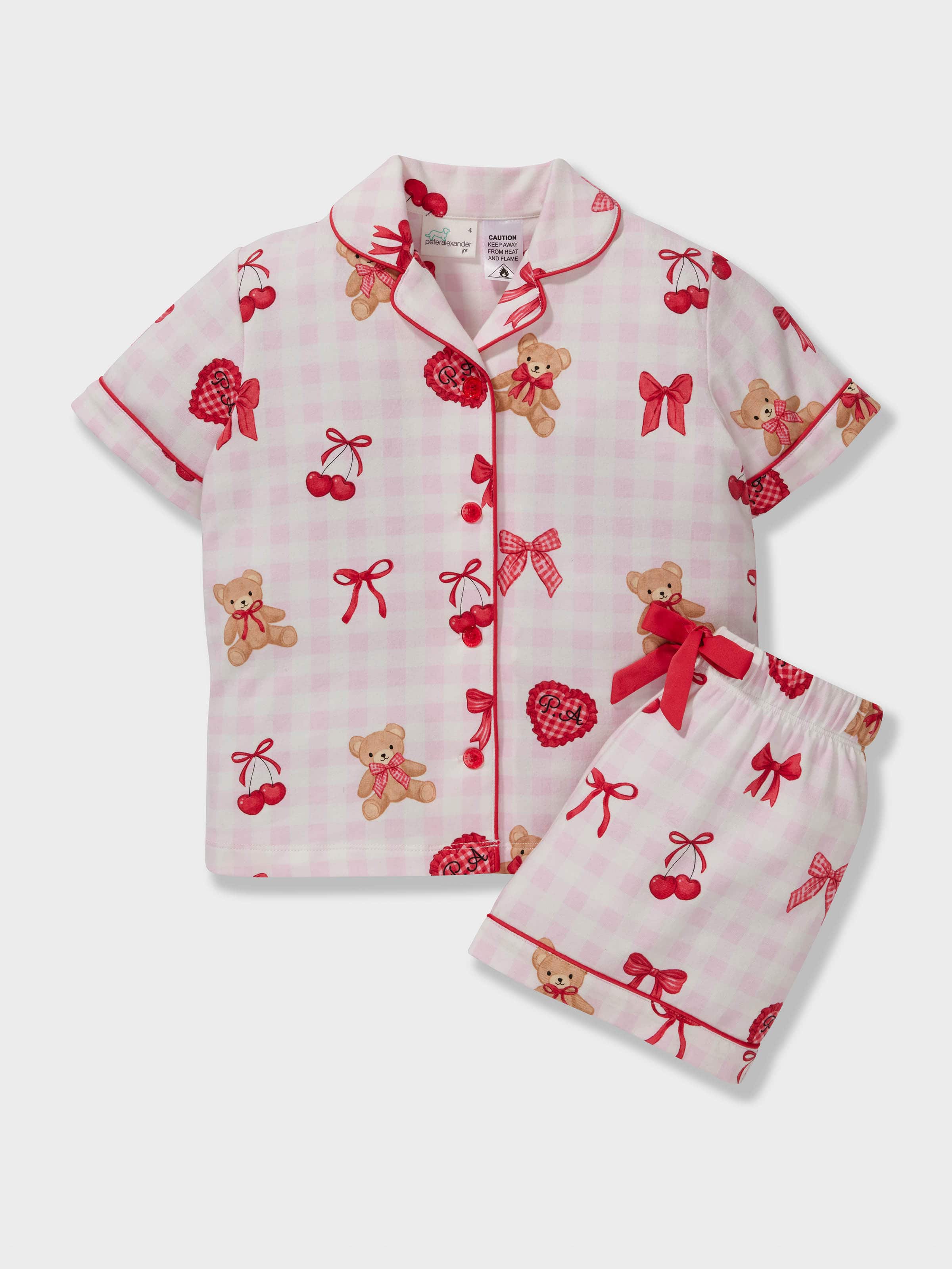 Girls Gingham Bear Shortie Pj Set