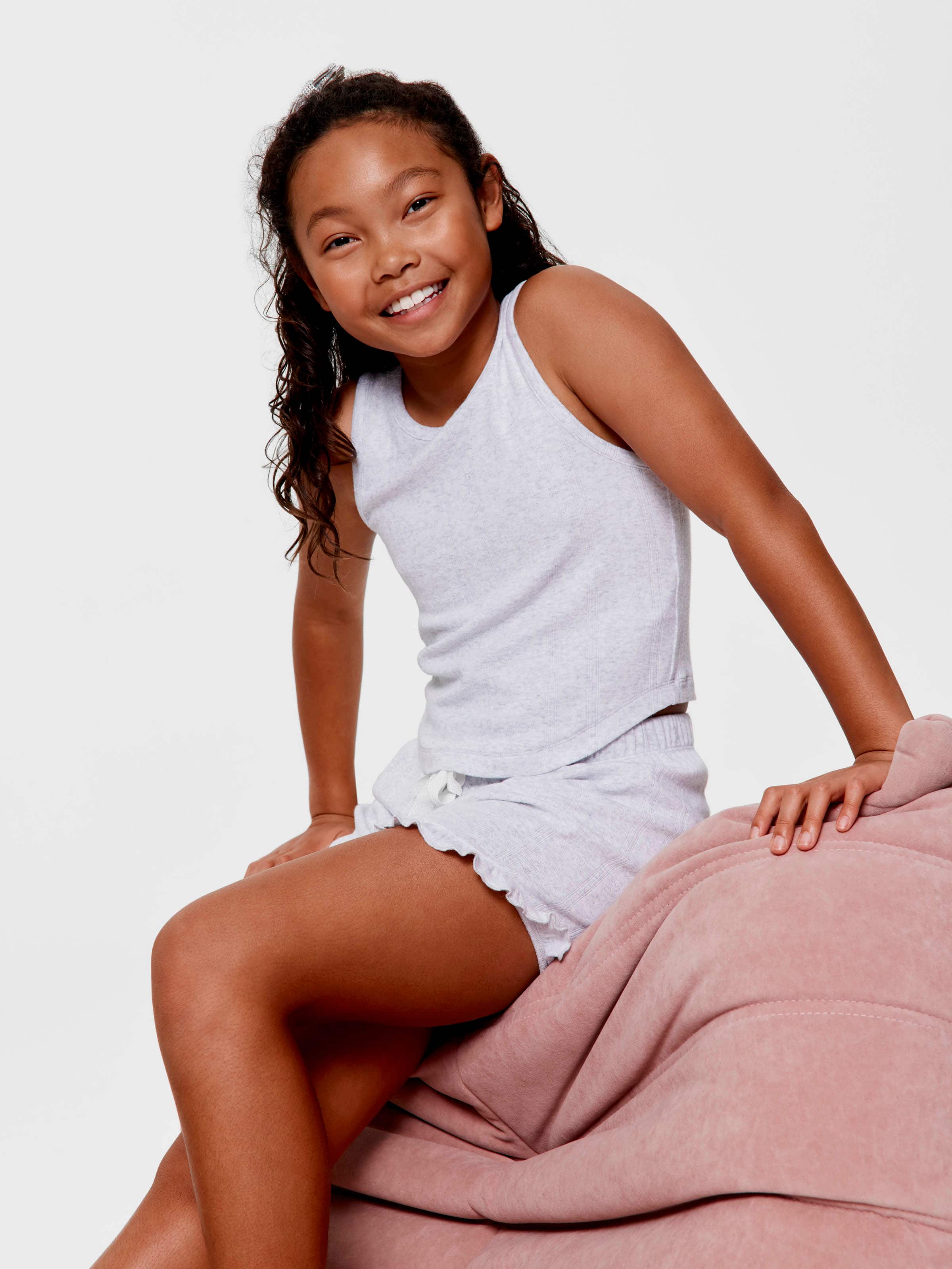 Girls Grey Pointelle Short Pj Set