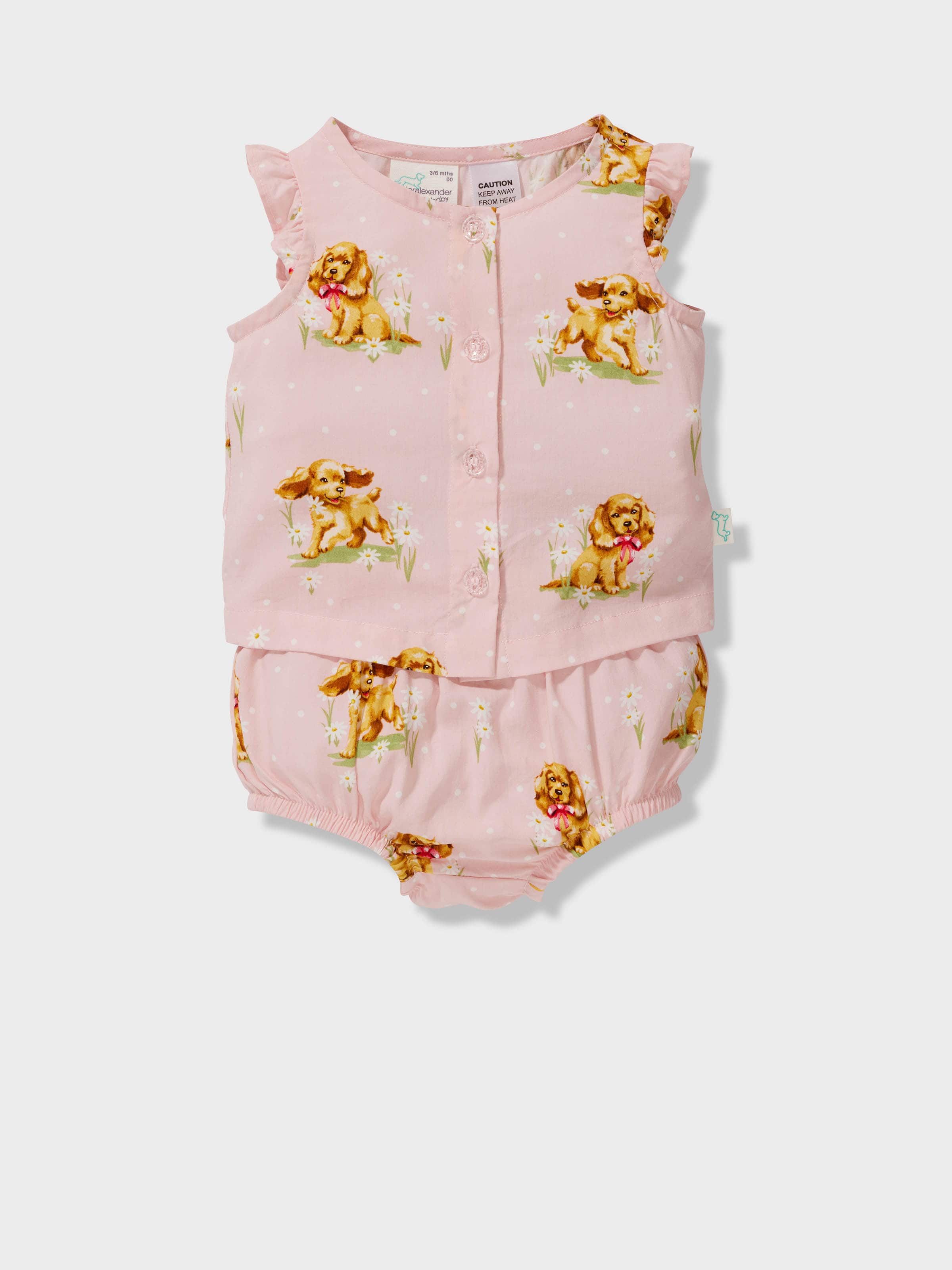 Baby Girls Puppy Button Up Short Pj Set