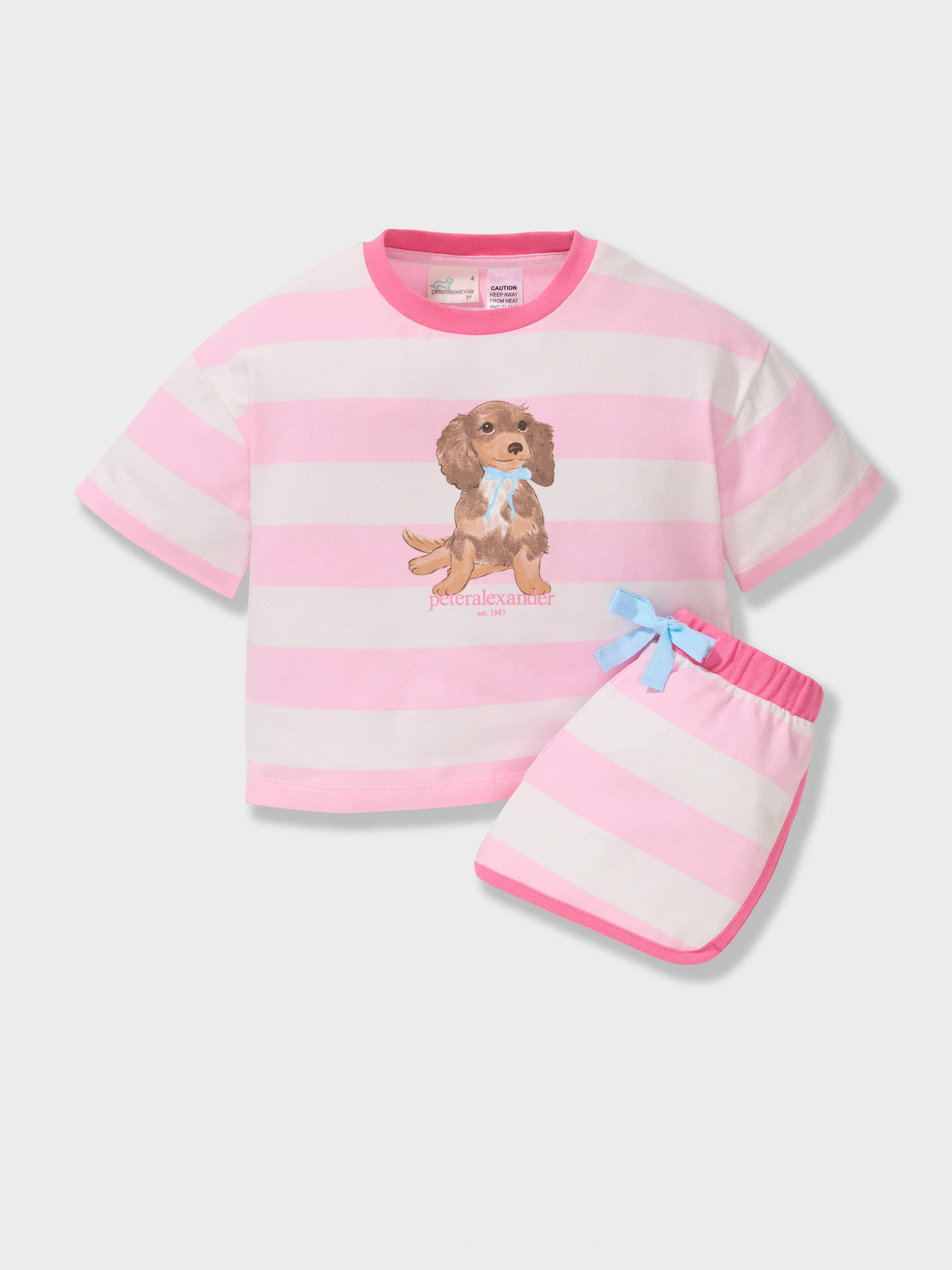Girls Puppy Stripes Short Pj Set