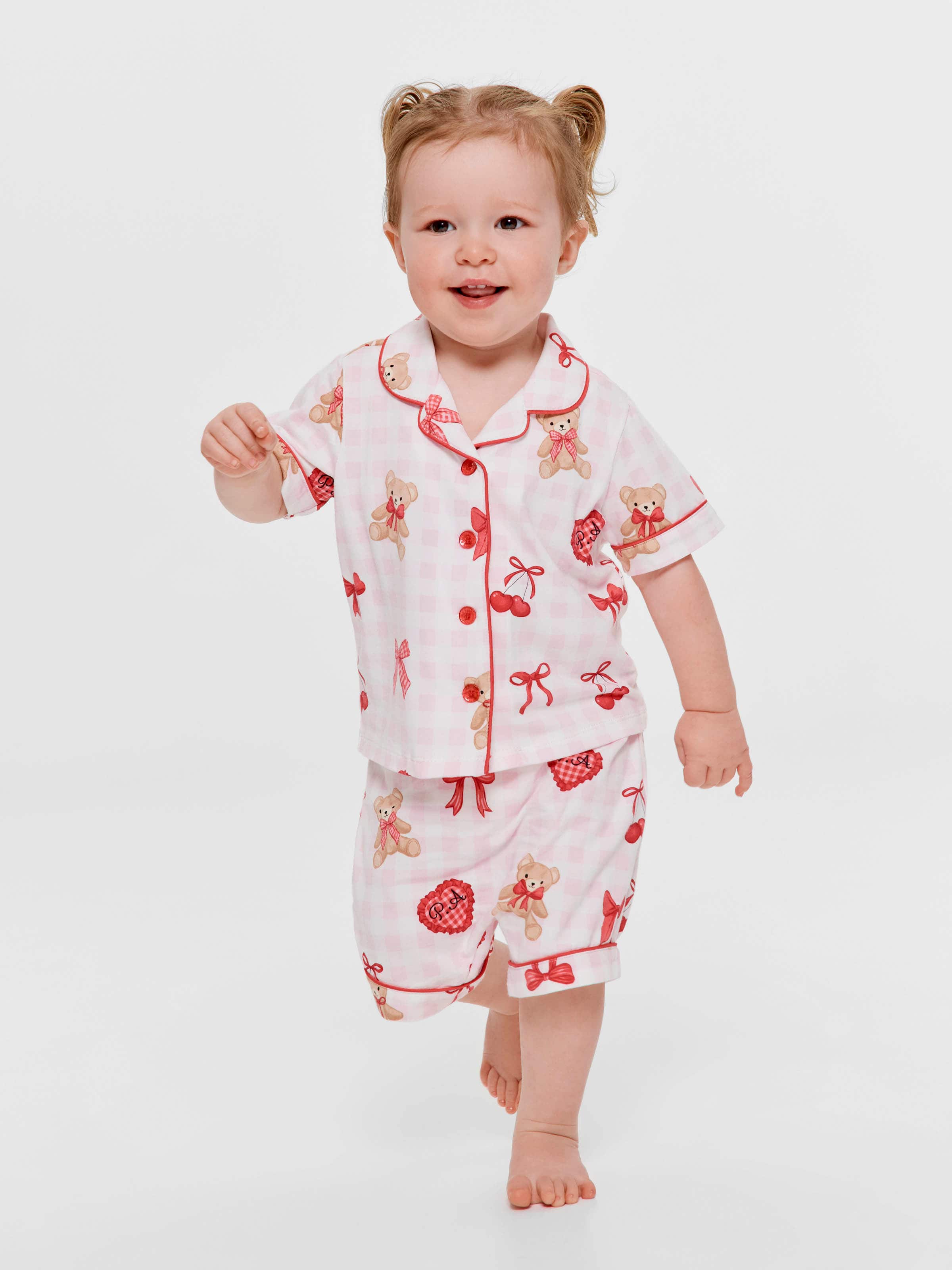 Baby Girls Gingham Bear Shortie Pj Set