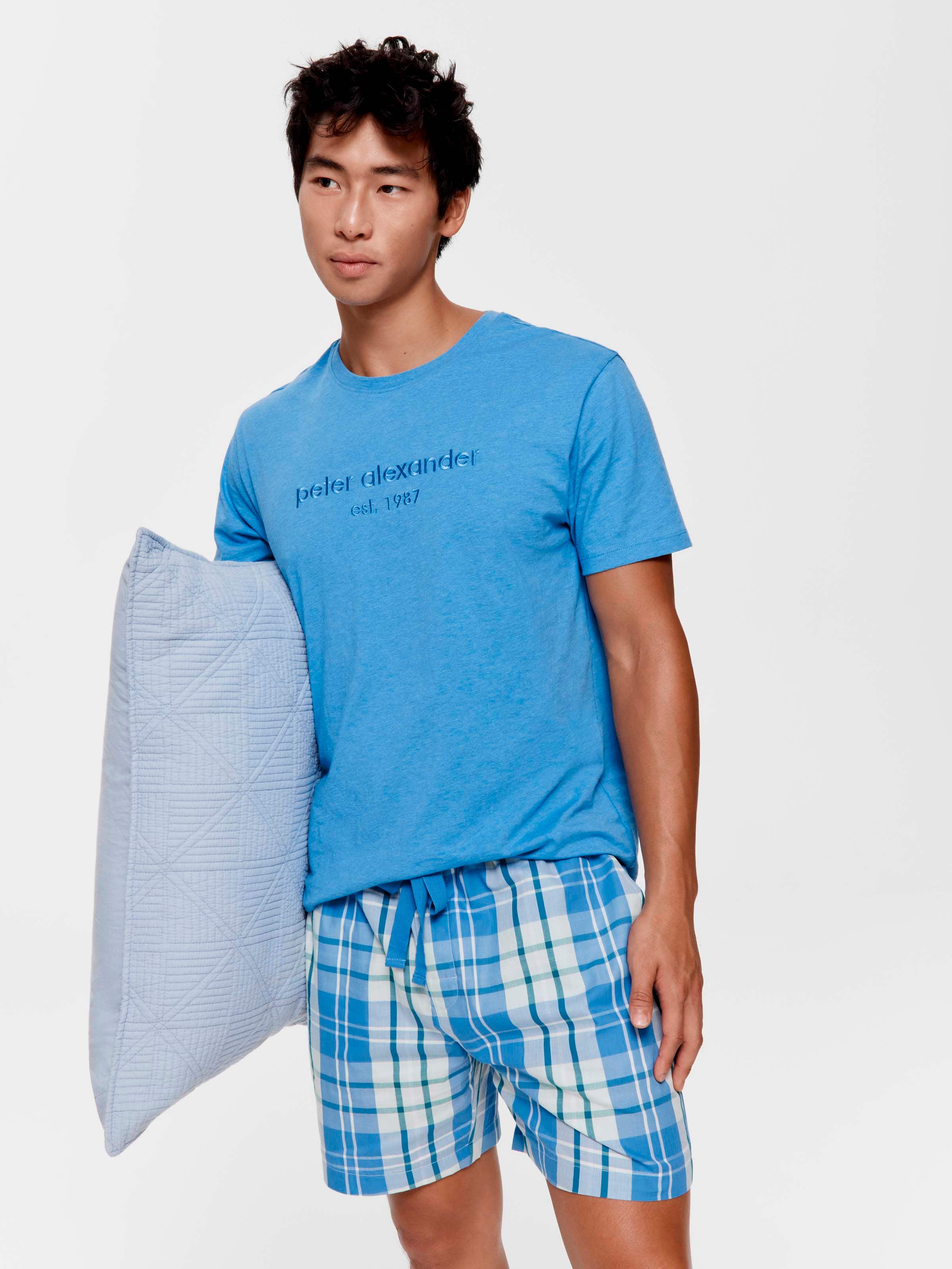 Bright Blue Check Short Sleeve Pj Set.