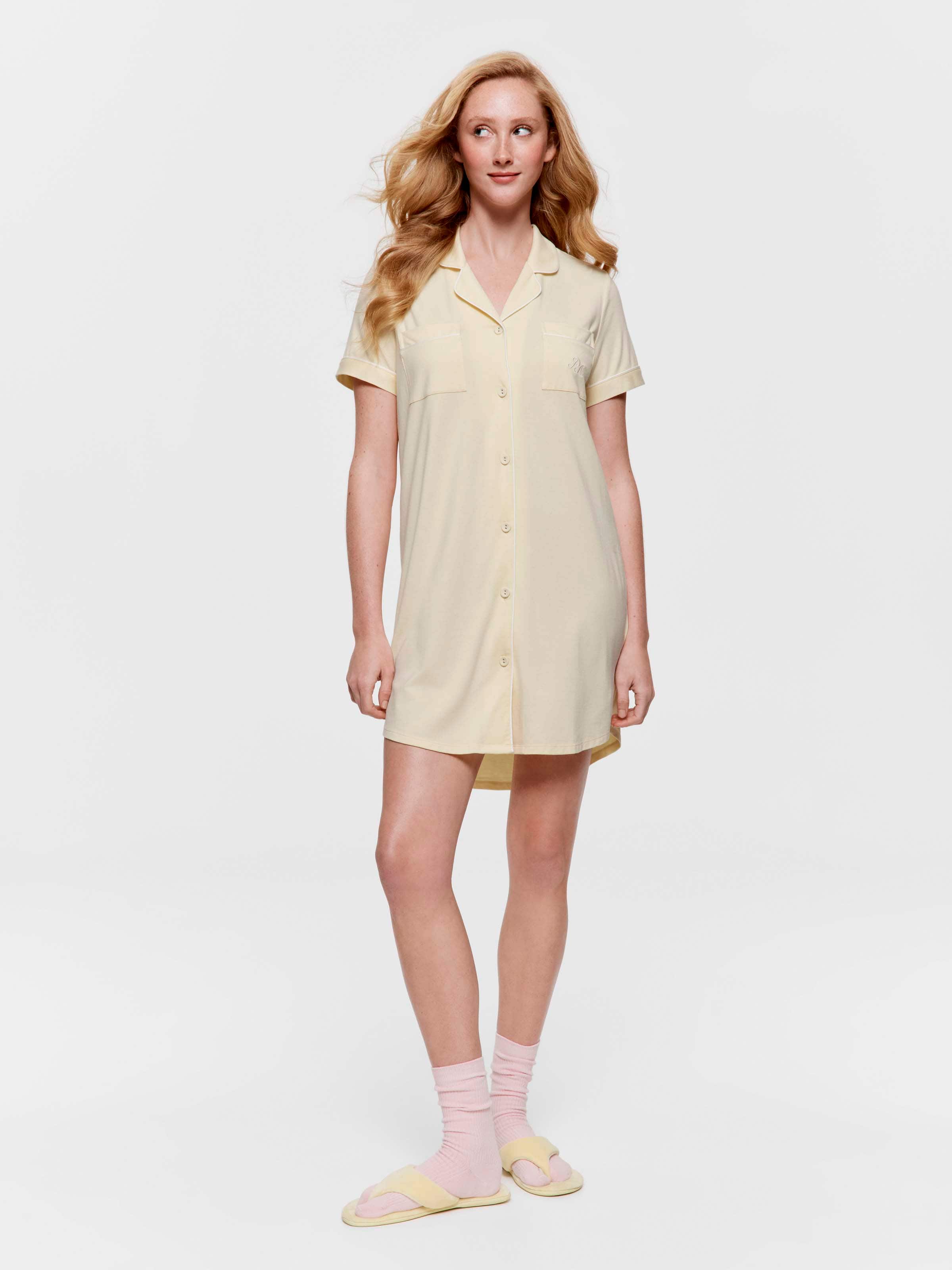 Butter Yellow Bamboo Jersey Short Sleeve Nightshirt