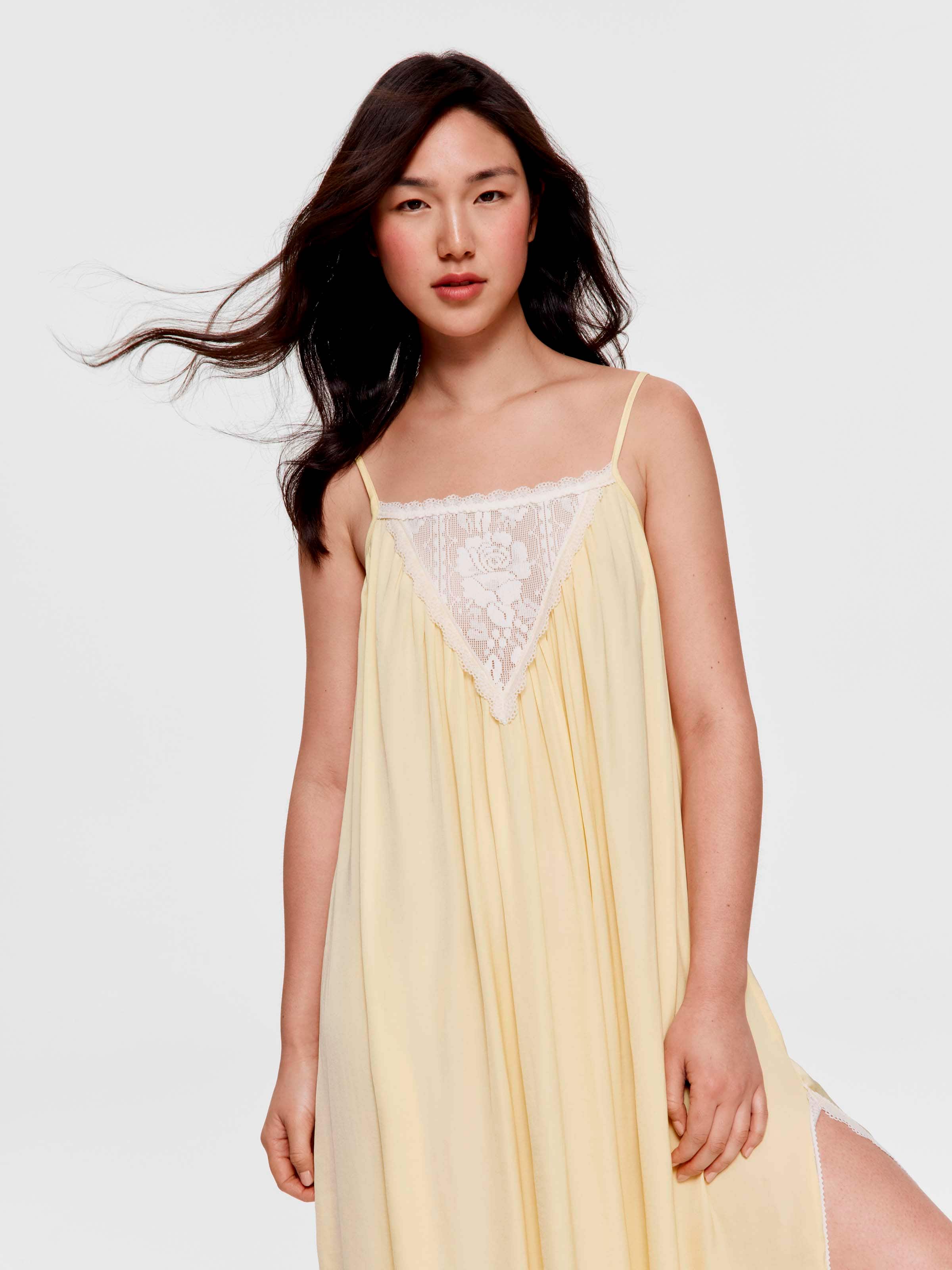 Yellow Side Split Lace Fashion Nightie