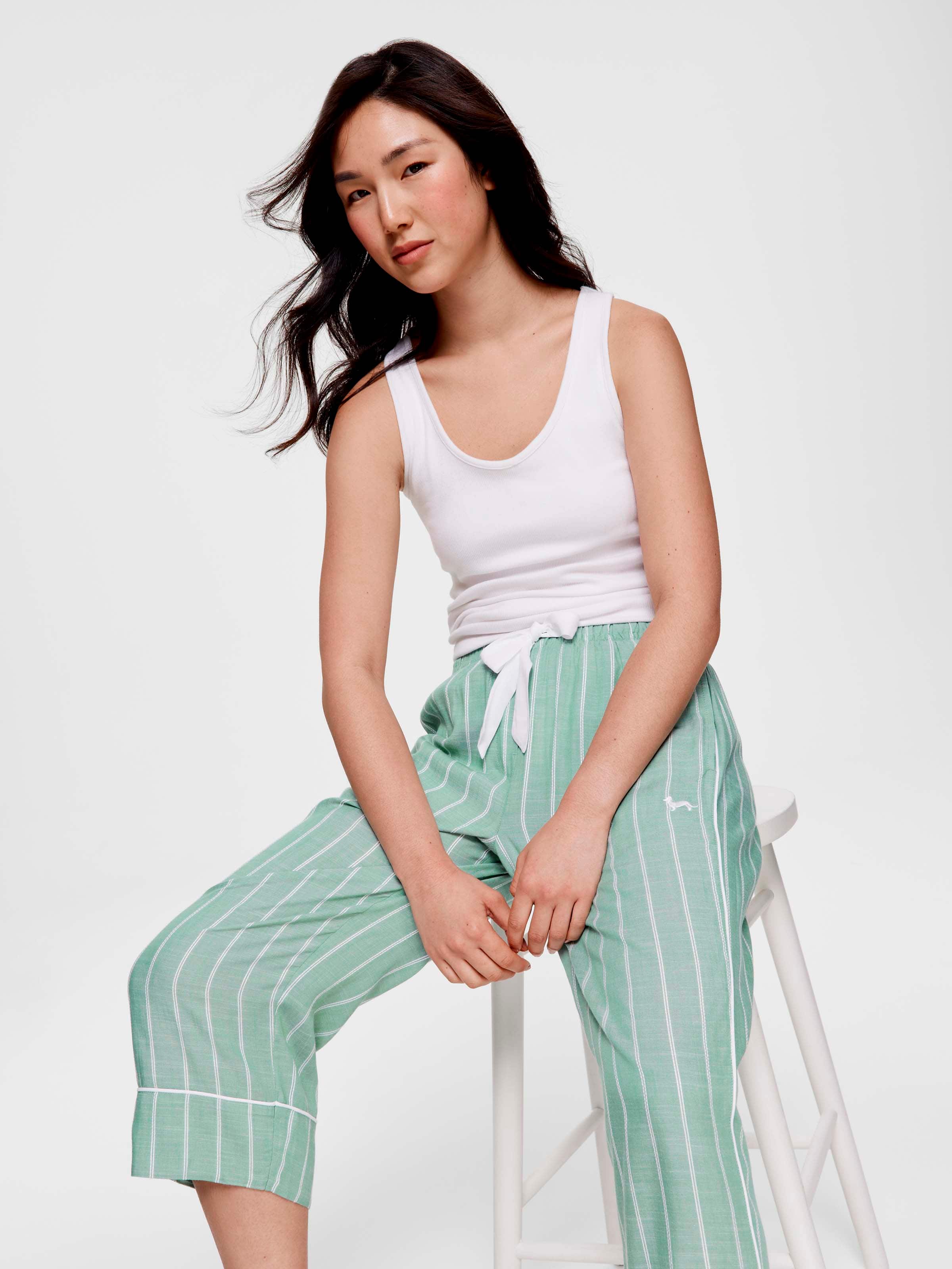 Sage Green Textured Stripe 3/4 Pj Pant