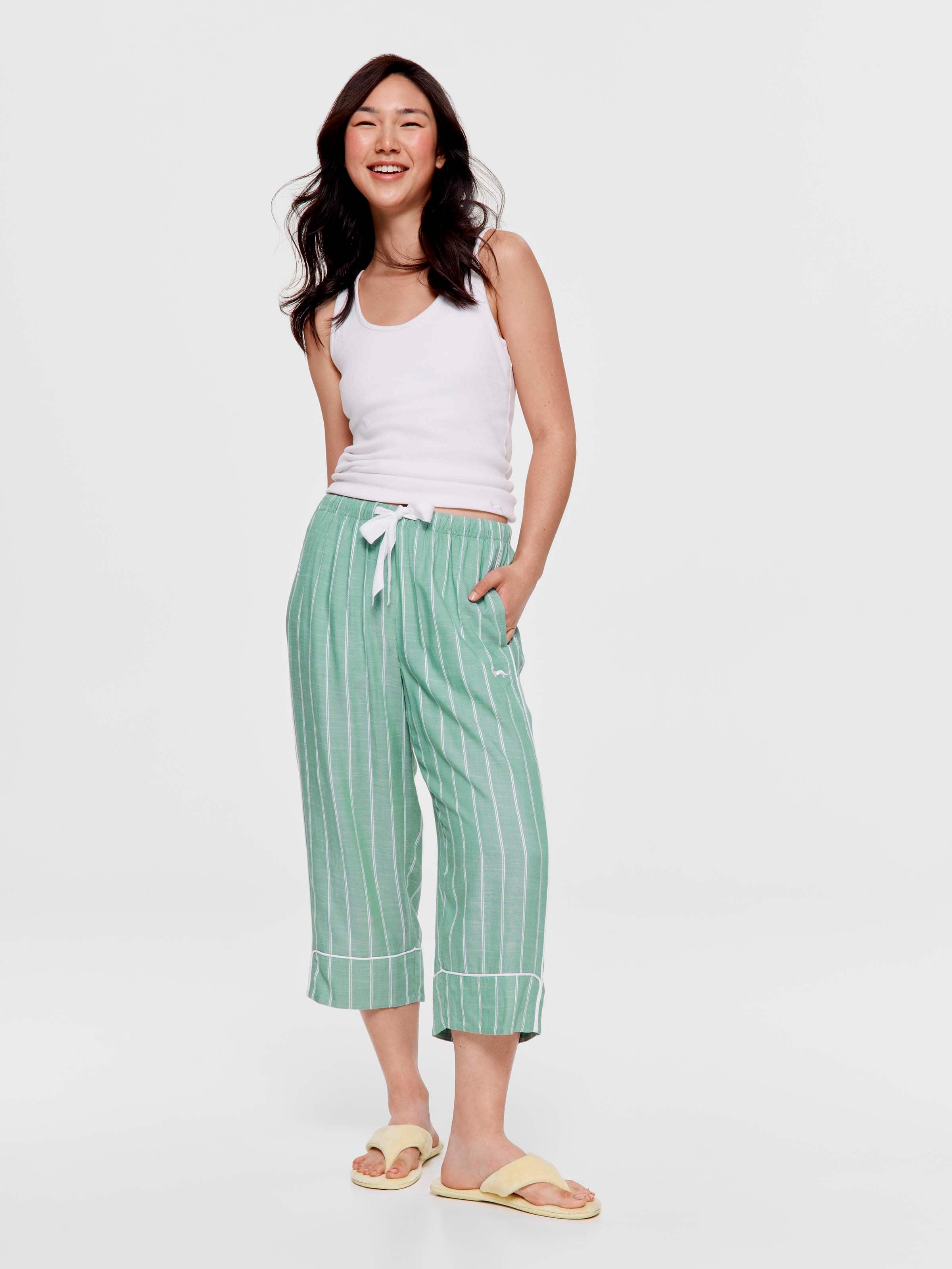 Sage Green Textured Stripe 3/4 Pj Pant
