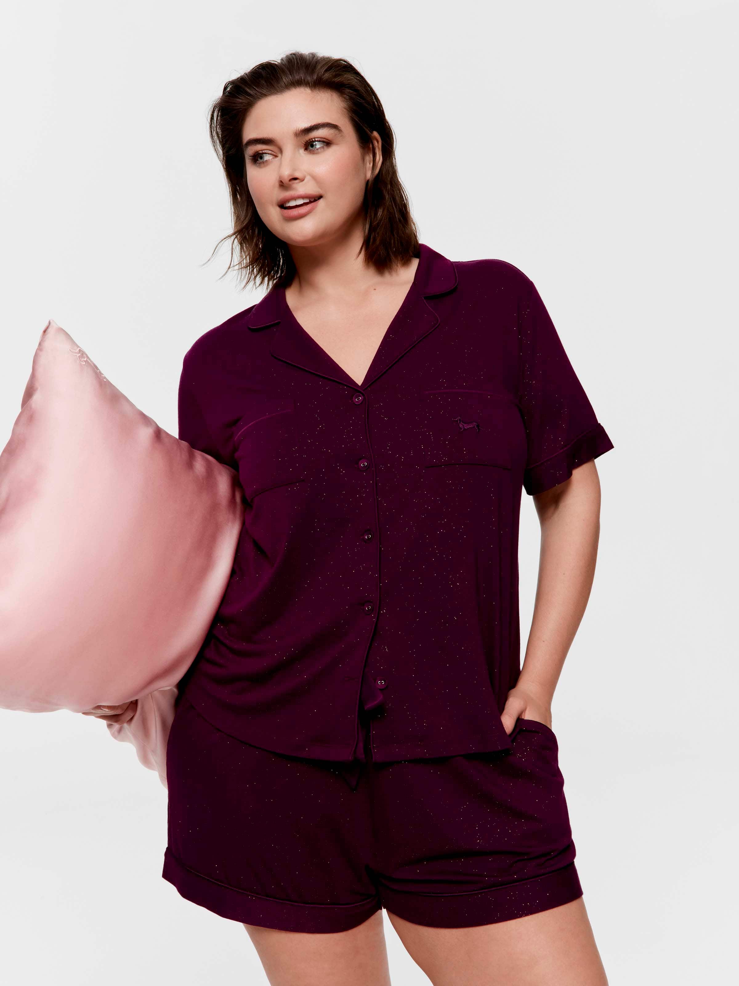 P.A. Plus Purple Glitter Bamboo Jersey Shortie Pj Set