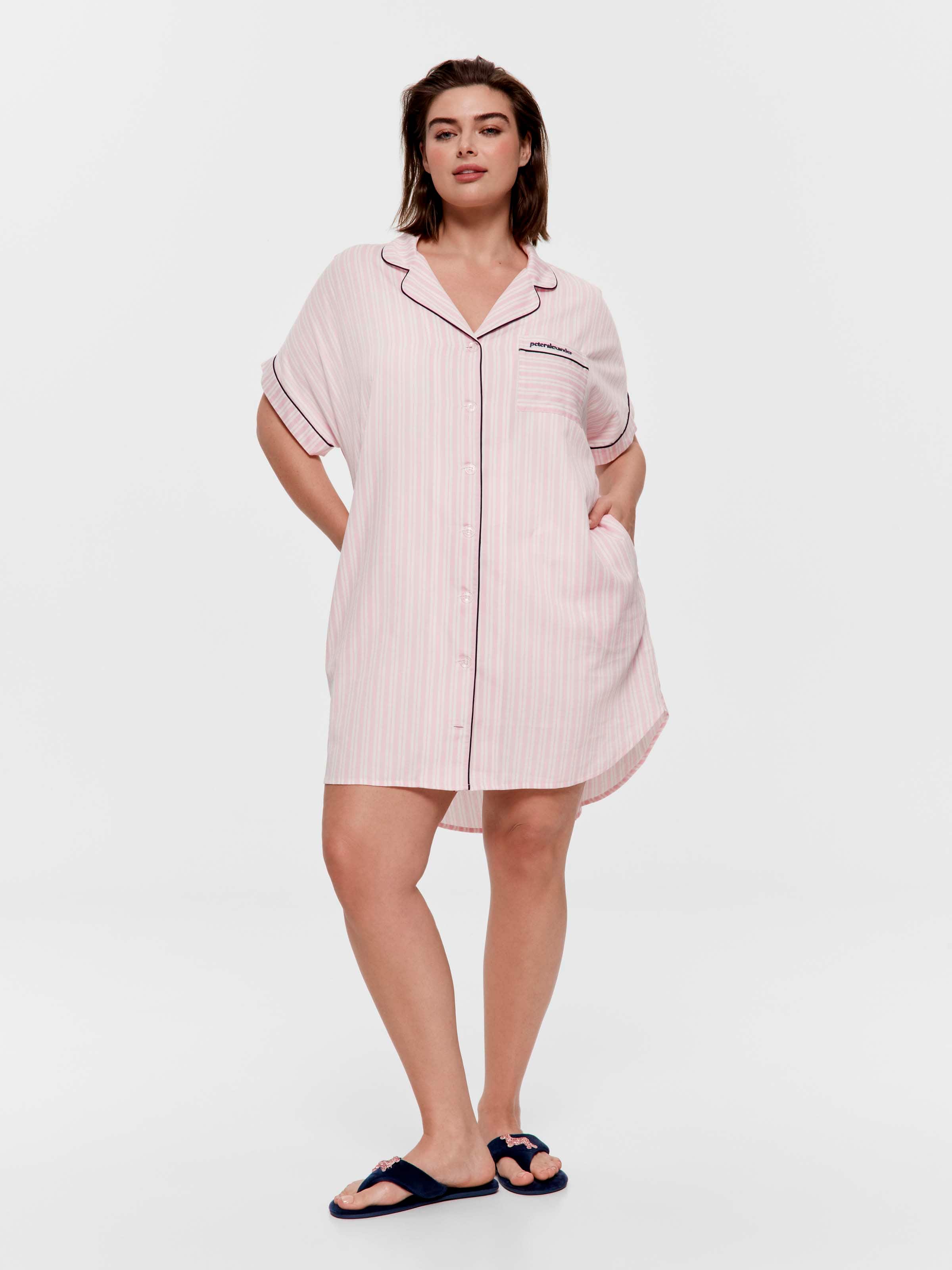P.A. Plus Pink Stripe 100% Cotton Boyfriend Nightshirt