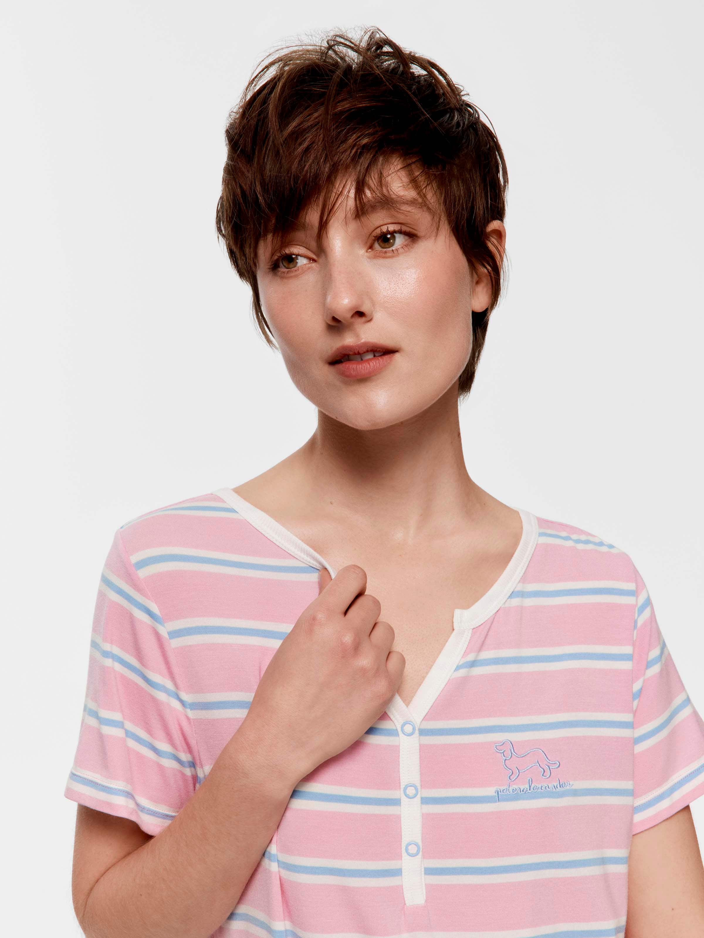 Pink Stripe Henley Short Sleeve Henley Nightie