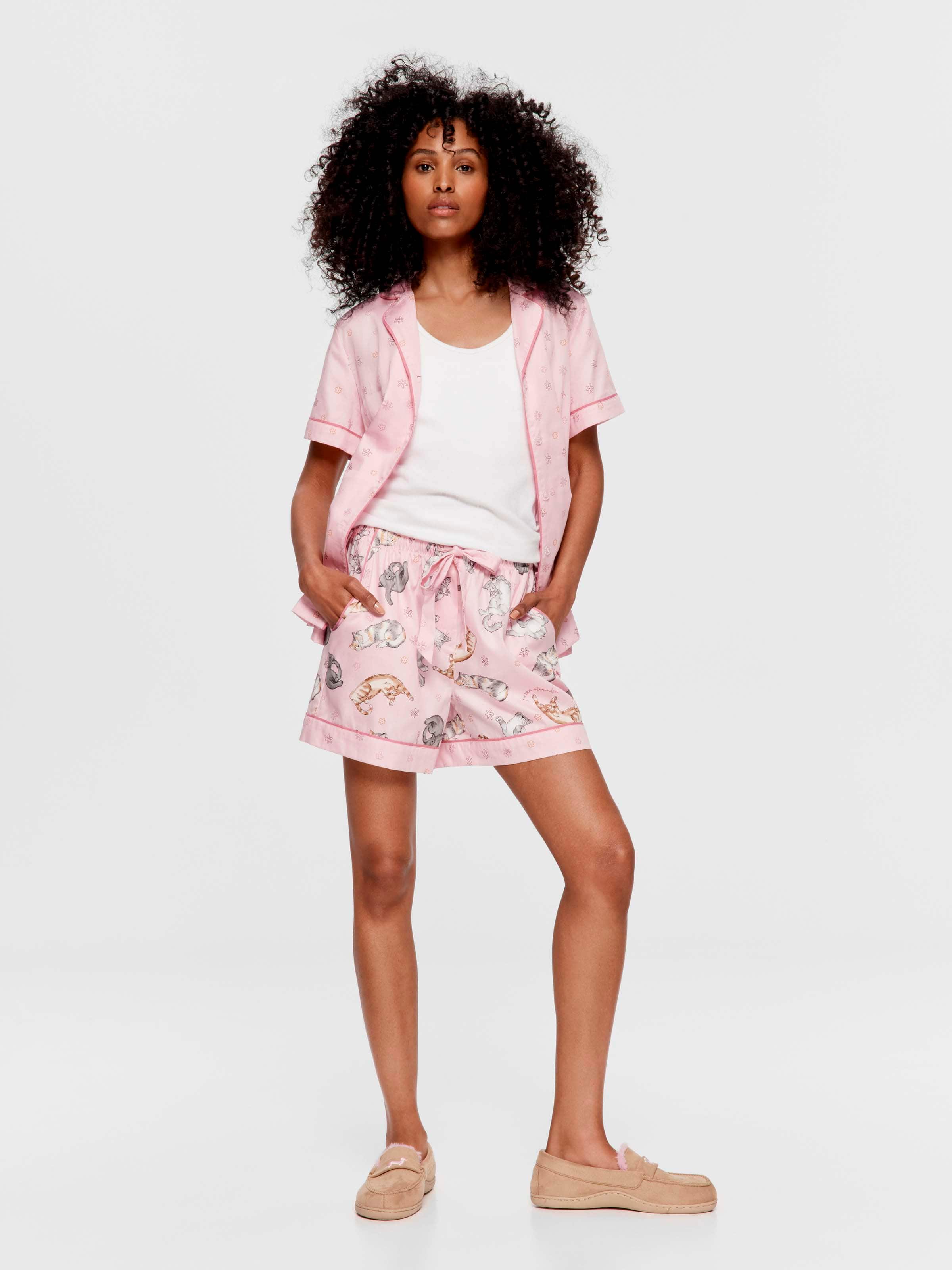 Ditsy Cats 100% Cotton Relaxed Mid Short