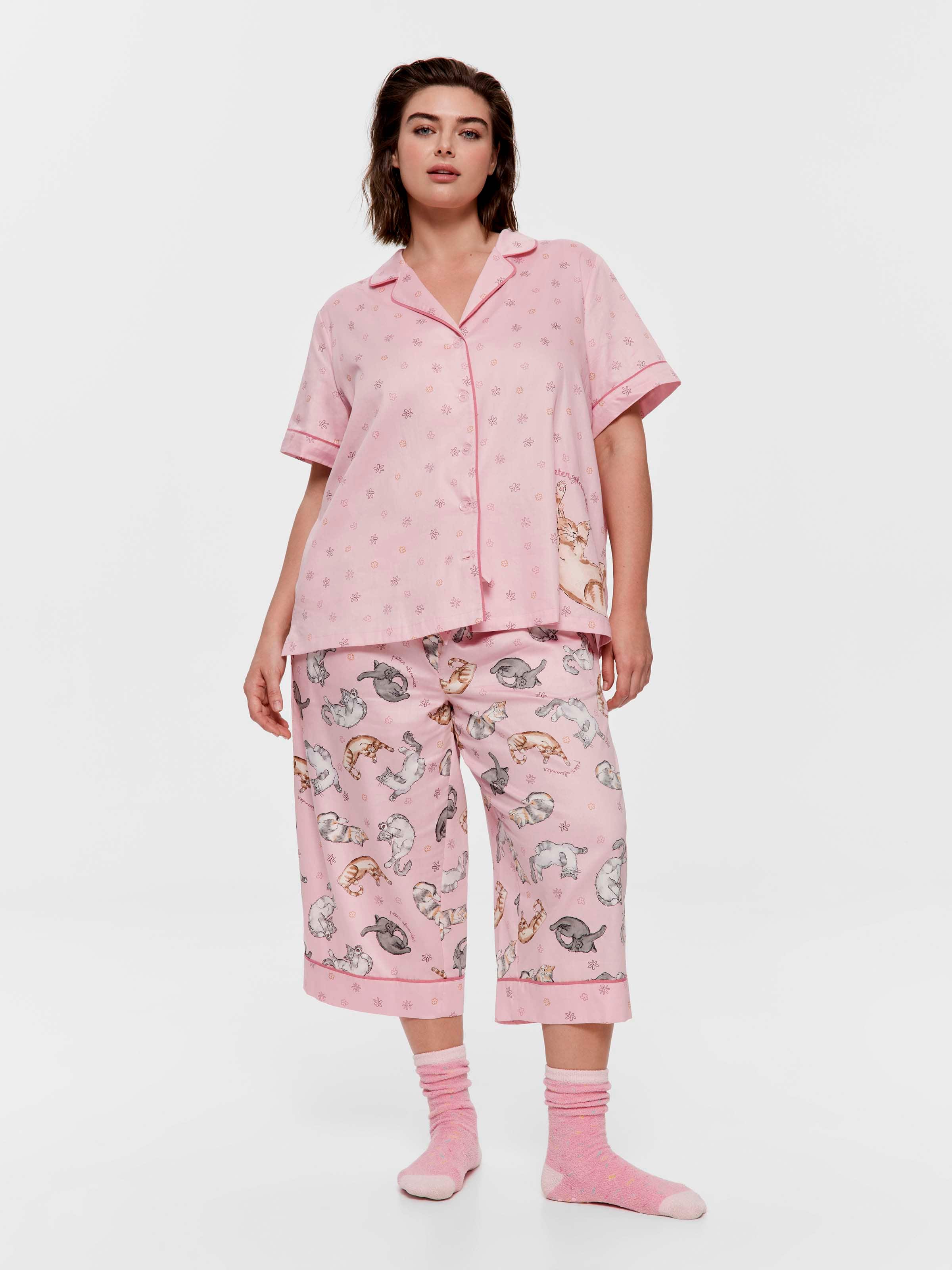 P.A. Plus Ditsy Cats 100% Cotton 3/4 Pj Pant